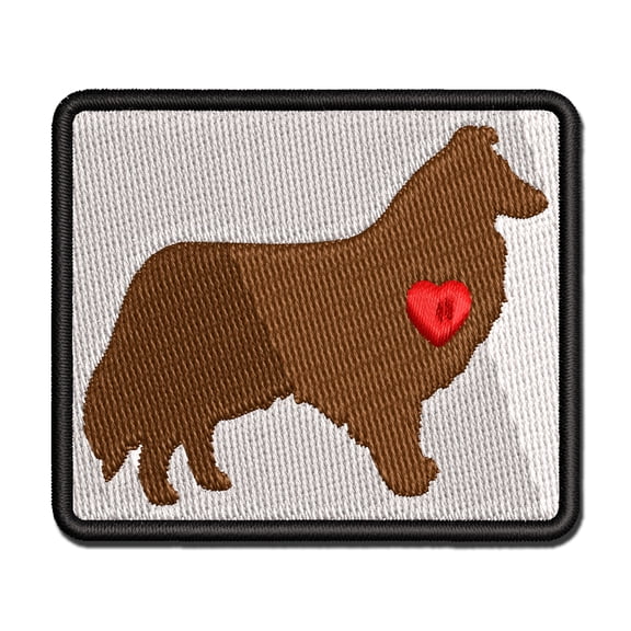 Rough Collie Dog with Heart Applique Multi-Color Embroidered Hook & Loop Patch - 3 Inch Medium