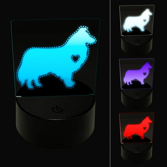 Rough Collie Dog with Heart LED Night Light Sign 3D Illusion Desk Nightstand Lamp