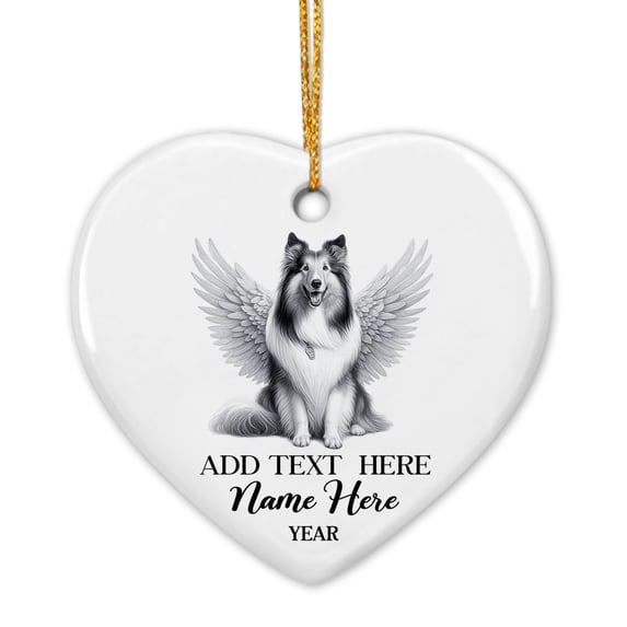 Rough Collie Memorial Ceramic Ornament Gift for Rough Collie Lover, Personalized Name & Year Loss Rough Collie Remembrance Christmas Ornament 2025, Custom Rough Collie Angel Wings Ceramic Ornament
