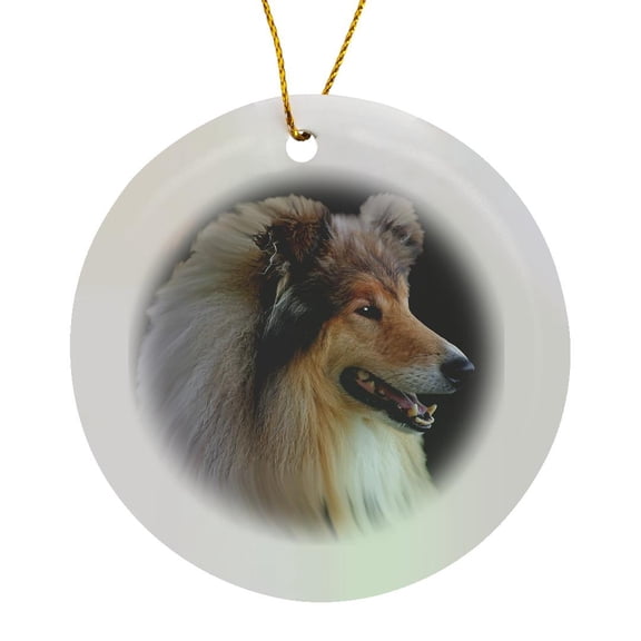 3drose, Rough Collie Portrait, Circle Porcelain Ornament
