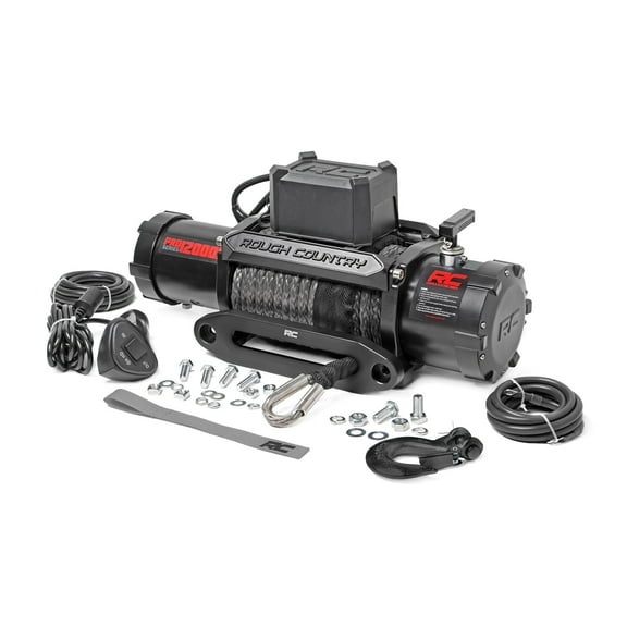 Rough Country 12,000 LB PRO Series Electric Winch , 85 FT Synthetic Rope Fairlead , Clevis Hook , 12FT Remote ,PRO12000S