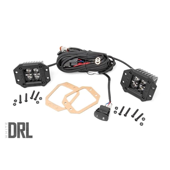 Rough Country 2" Black Series Flush Mount LED Lights | White DRL - 70803BLKDRL