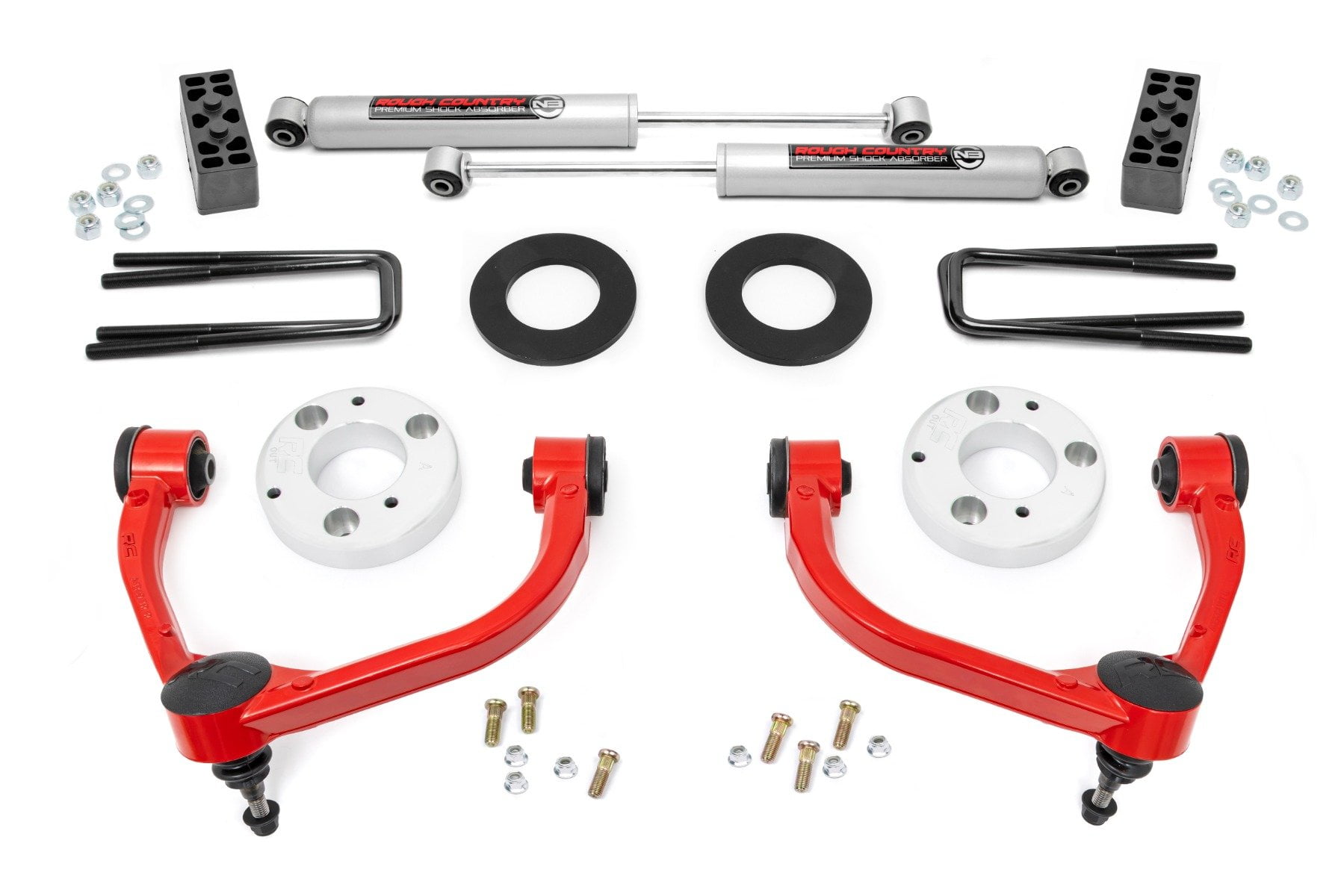 Rough Country 3" Bolt-On Lift Kit w/N3 Shocks for 14-20 F-150 4WD - 51014RED