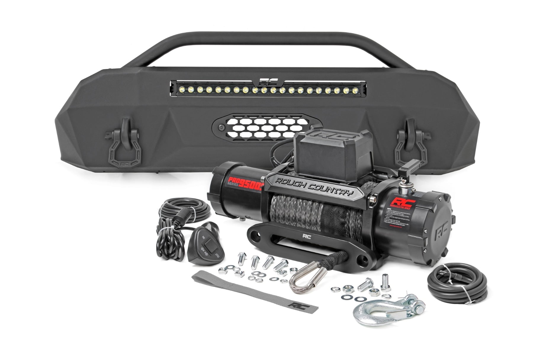 Rough Country LED Hybrid Front Bumper w/9500s Winch for 16-23 Tacoma - 10720
