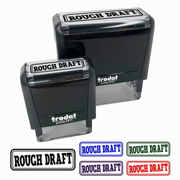 Rough Draft Double Border Self-Inking Rubber Stamp Ink Stamper for Business Office - Sky Blue Ink - Small 1-1/2 Inch