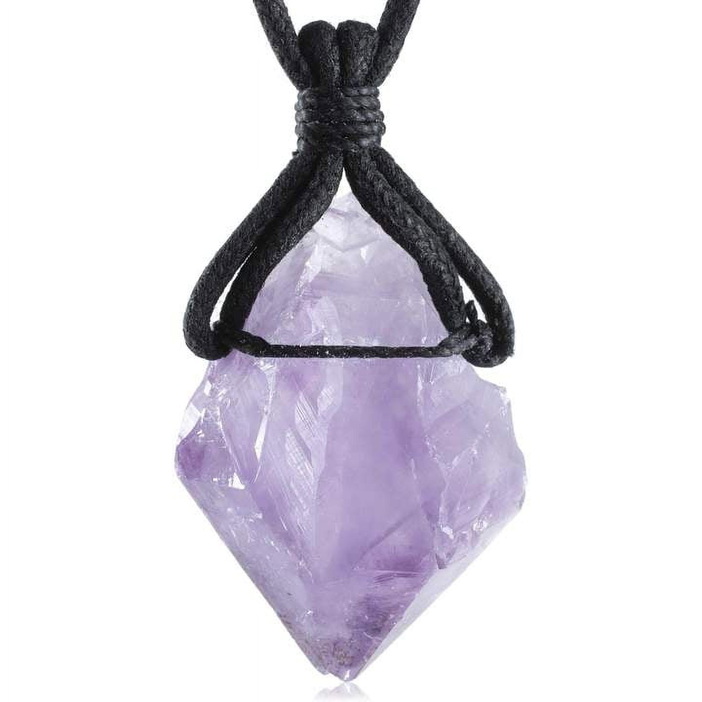 Rough Gemstone Leather Cord Necklace - Adjustable (Amethyst, Black Tourmaline, Citrine, Selenite Chakra)