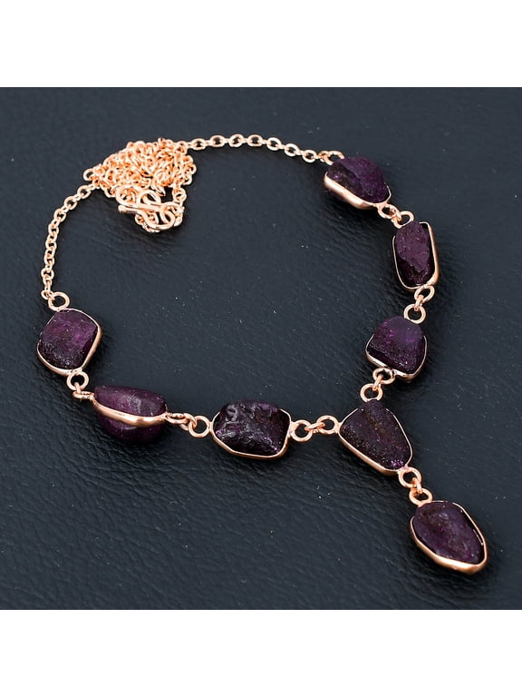 Rough Kashmiri Red Ruby Gemstone Handmade Copper Jewelry Necklace 18"