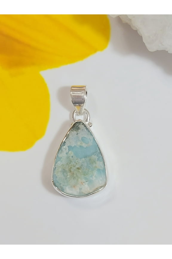 Rough Larimar Pendant, Solid 925 Sterling Silver, Sea blue Larimar, Necklace Pendant, Larimar Jewelry, Dominican Larimar, Gift For Her, Mom