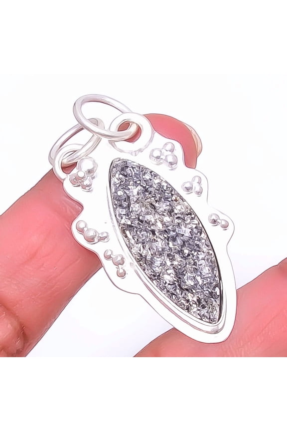 Rough Lvikite - Black Moonstone 925 Sterling Silver Bali Pendant 1.76" A346, Christmas Gift, Gemstone Silver Jewelry, Larvikite Pendant, New Year Sale
