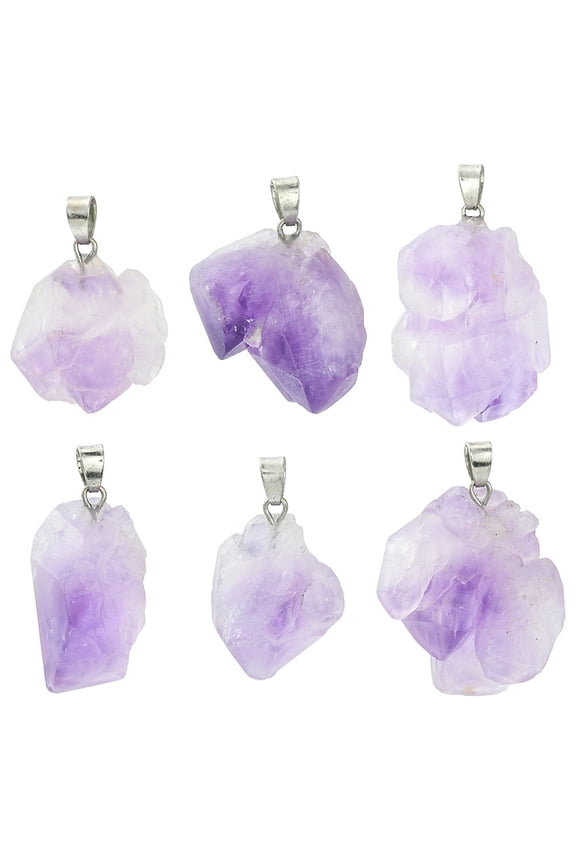 Rough Raw Natural Amethyst Pendants Charms with Platinum Plated Brass Snap on Bails 20~26x12~20x10~16mm Hole: 4x4mm