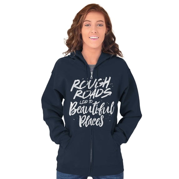Rough Roads Beautiful Places Inspired Womens Plus Size Graphic Zipper Hoodie Brisco Brands 4X