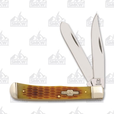 Rough Ryder Knives Rough Ryder Amber Jigged Bone Trapper Folding Knife RR22034