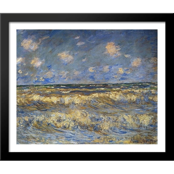 Rough Sea 34x28 Large Black Wood Framed Print Art by Claude Monet