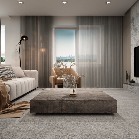 Rough - Style Coffee Table | Used in Family Lounges | Charcoal - Coated Solid Wood | Solves Problem of Unstable Tables