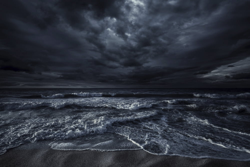 Rough seaside against stormy clouds Hersonissos Crete Greece Canvas Art - Evgeny KuklevStocktrek Images (35 x 23)
