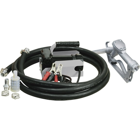 Roughneck 12V Diesel Fuel Transfer Pump, 11 GPM, Manual Nozzle, Hose