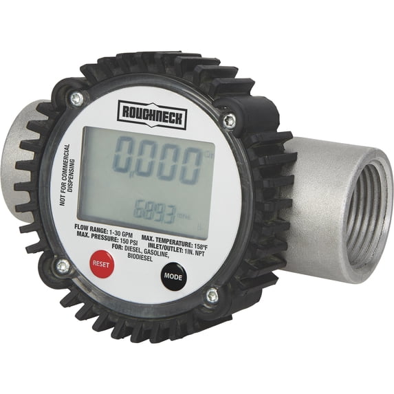 Roughneck Digital Fuel Meter, 1–30 GPM, 1in. Inlet/Outlet
