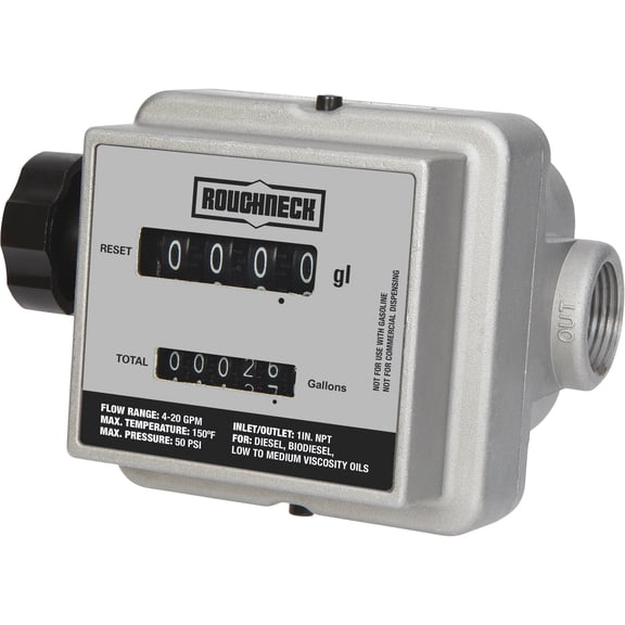 Roughneck Mechanical Fuel Meter, 420 GPM, 1in. Inlet/Outlet