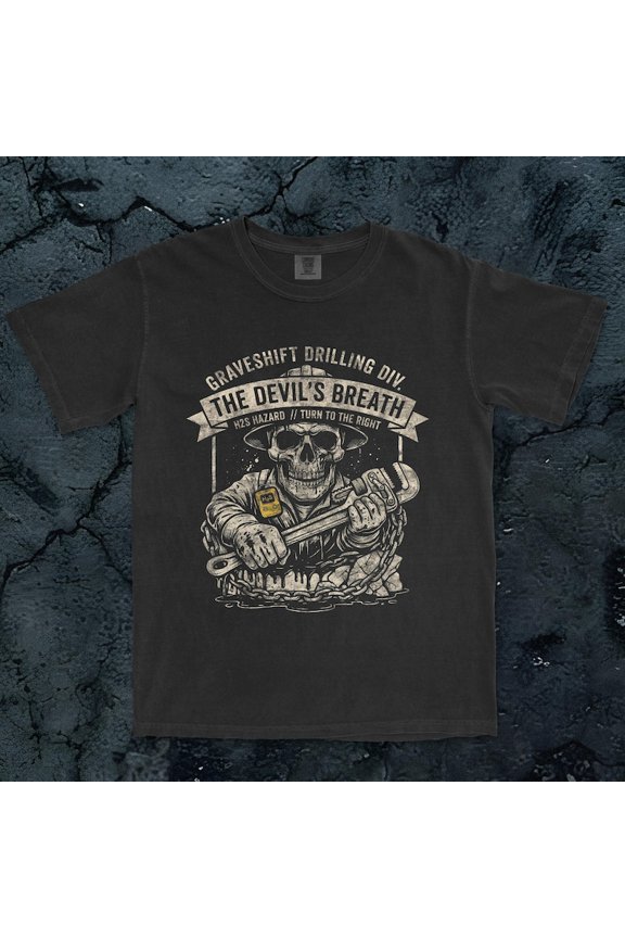 Roughneck Oilfield Rig Shirt | H2S Gas & Blowout Hazard Apparel | Occupational Gothic Graphic Tee | Blue Collar Derrickhand Worker Gift