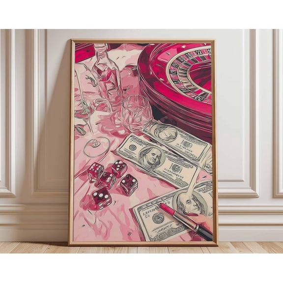 Roulette Casino Retro Gambling Vintage Dice Dollar Casino Night Wall Art Print, Unframed Paper Poster 24x36in