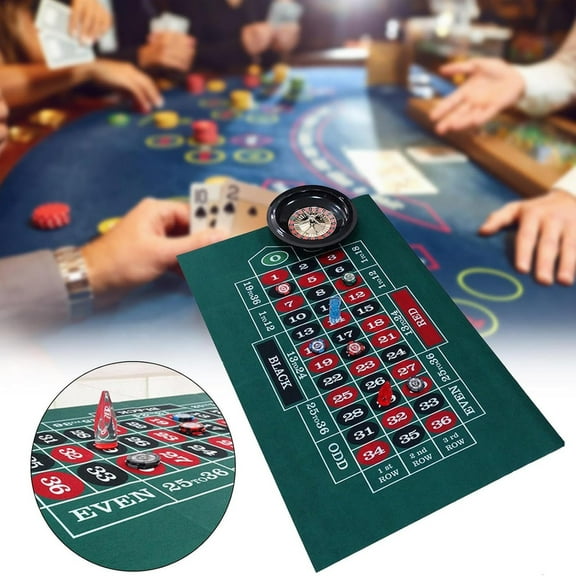 Roulette Game Poker Card Pad, Double-Sided Picture Tablecloth with Casino Style Texas Hold'em Layout, Soft Fabric Anti-Scratch, Portable for Party Home Decor