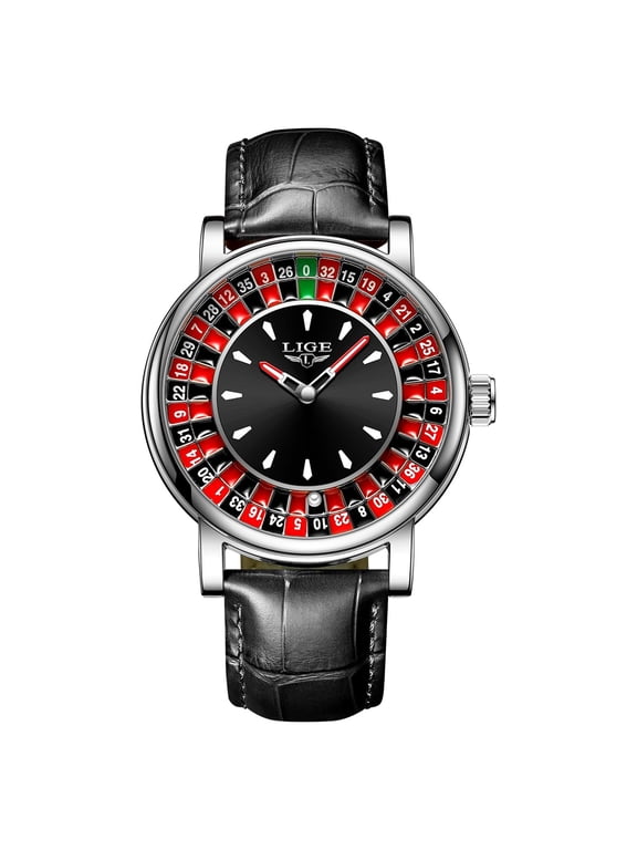 Roulette Watch for Men Unique Rotating Dial Quartz Analog Watch Big Face Waterproof Luminous Leather Strap Fashion Wrist Watch