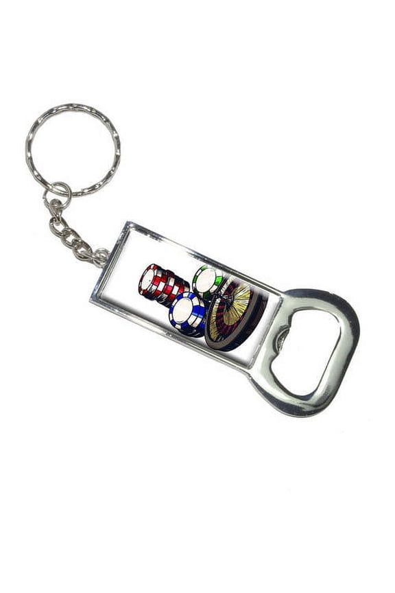 Roulette Wheel Table Poker Chips Gambling Vegas Keychain Bottle Bottlecap Opener