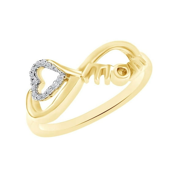 AFFY Round 0.05 Cttw Natural Diamond Accent Infinity Mom Ring In 14k Yellow Gold Over Sterling Silver-9.5