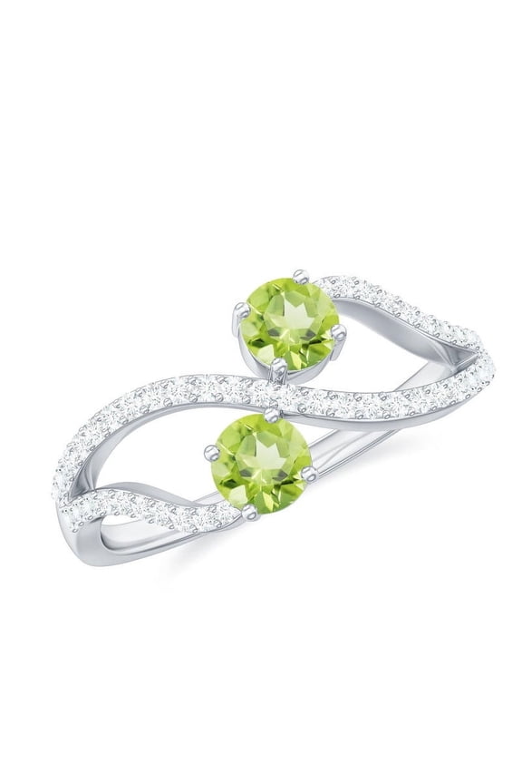 Round 0.44 Ctw Peridot 925 Sterling Silver Cluster Ring for Women | Wedding, Engagement Bridal Rings | Mothers Day Gift