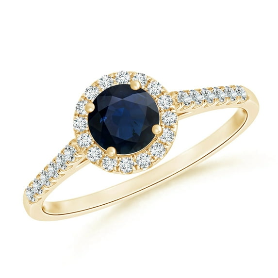 Round 0.50 Ctw Blue Sapphire 925 Sterling Silver Yellow Plated Women Ring Size US- 6