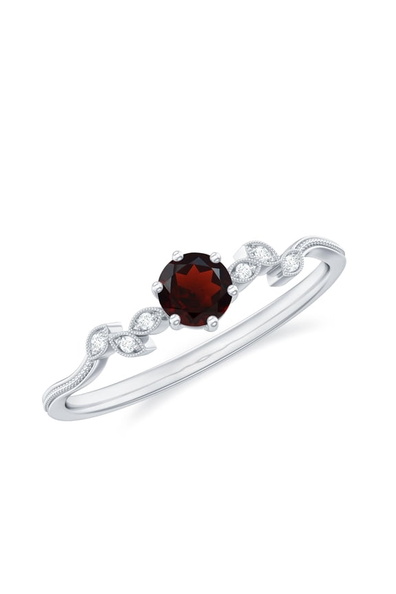 Round 0.50 Ctw Garnet Gemstone 925 Sterling Silver Minimal Leaf Branch Ring for Women | Wedding, Engagement Bridal Rings | Mothers Day Gift