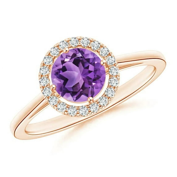 Round 0.75 Ctw Amethyst Gemstone Solitaire 925 Sterling Silver Rose Plated Women Promise Ring Jewelry