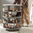 thumbnail image 1 of Round-01-Grey 4 Tier Design 360° Spinning Shoe Rack Tower, 16 Pair Shoe Rack Light Grey, 1 of 5