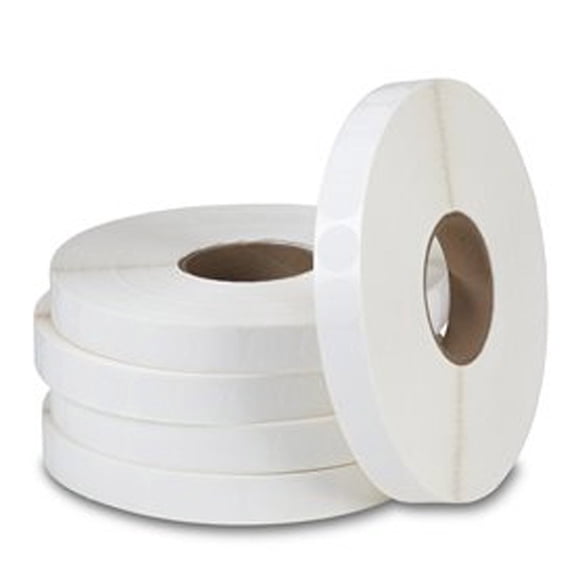 Round 1-inch White Wafer Tab Seals - 5 Rolls of 5,000 (25m)