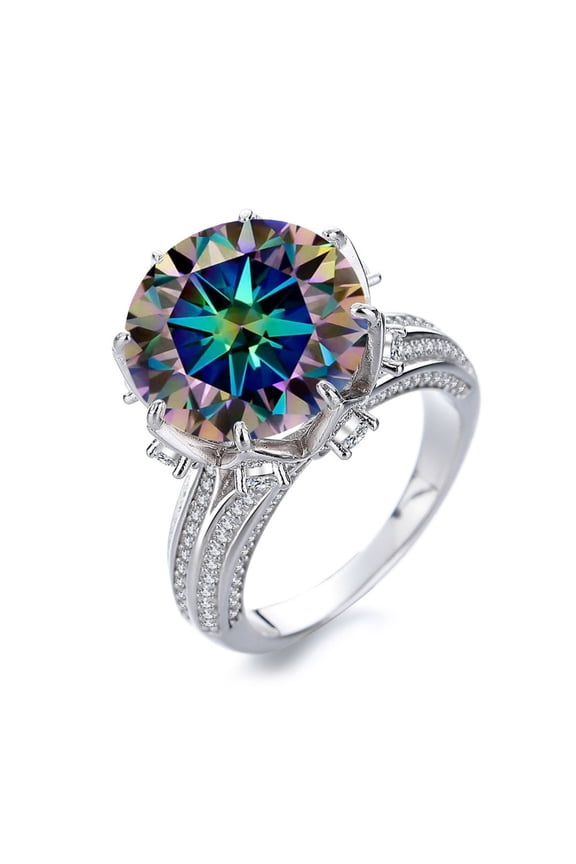 Round 10 Carat Moissanite Rings for Women D Color VVS1 Clarity Lab Created Big Diamond Rings Vintage 925 Sterling Silver Moissanite Engagement Ring Fine Jewelry