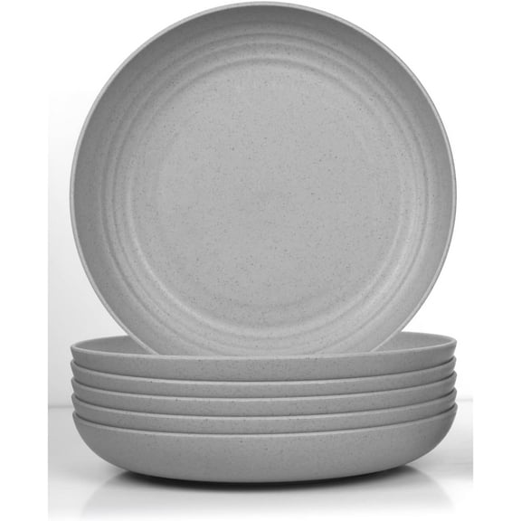 Round 10 Inch Wheat Straw Deep Plates 6 Pack Unbreakable Reusable Plastic Plates Thick Lightweight Dishwasher Safe for RV Camping Picnic Party Kitchen
