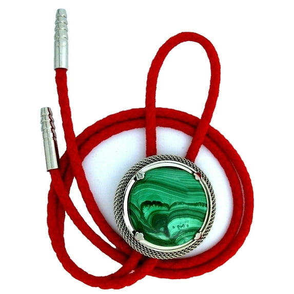 Round 102 Carat Malachite Silver Mesh Bolo Tie Cord Tips EPBT280/72424