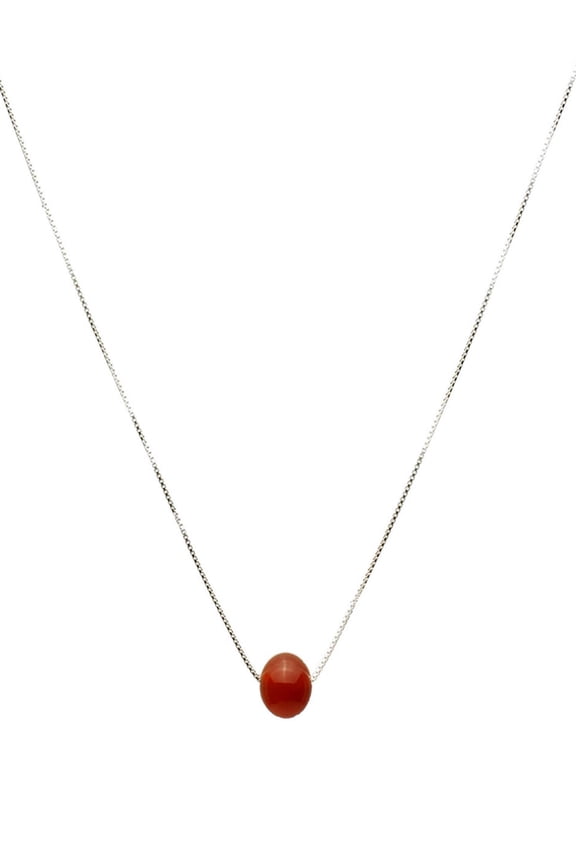 Round 10mm Carnelian Stone Station Sterling Silver Box Chain Necklace Adjustable 16"+2" Extender