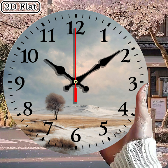 Round 10x10 Inch Digital Wall Clock Silent Decor for Solitude Landscape Scene with Leafless Tree in Snow Field, Battery Not Included