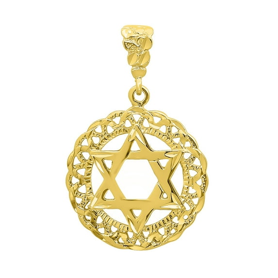 Round 14K Gold Heavy Plated Diamond-Cut Star Of David Medallion Pendant + 20" 2.4mm Figaro Chain Necklace Set