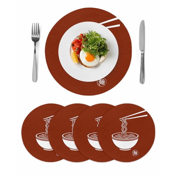 Round 15 Inch Placemats Set of 4, HeatResistant Non Slip Place Mats for Dining Table, Wipeable Braided Kitchen Table Mats for Housewarming