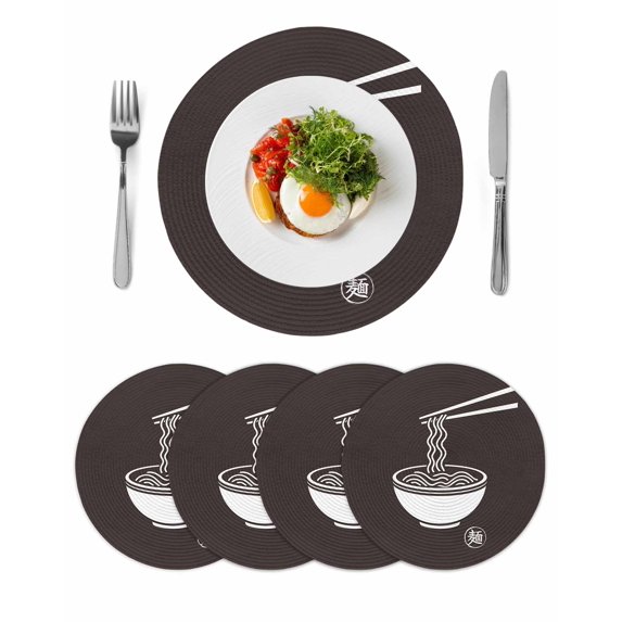 Round 15 Inch Placemats Set of 4, HeatResistant Non Slip Place Mats for Dining Table, Wipeable Braided Kitchen Table Mats for Housewarming