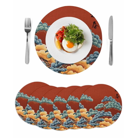Round 15 Inch Placemats Set of 6, HeatResistant Non Slip Place Mats for Dining Table, Wipeable Braided Kitchen Table Mats for Housewarming