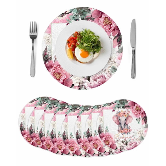 Round 15 Inch Placemats Set of 8, HeatResistant Non Slip Place Mats for Dining Table, Wipeable Braided Kitchen Table Mats for Housewarming
