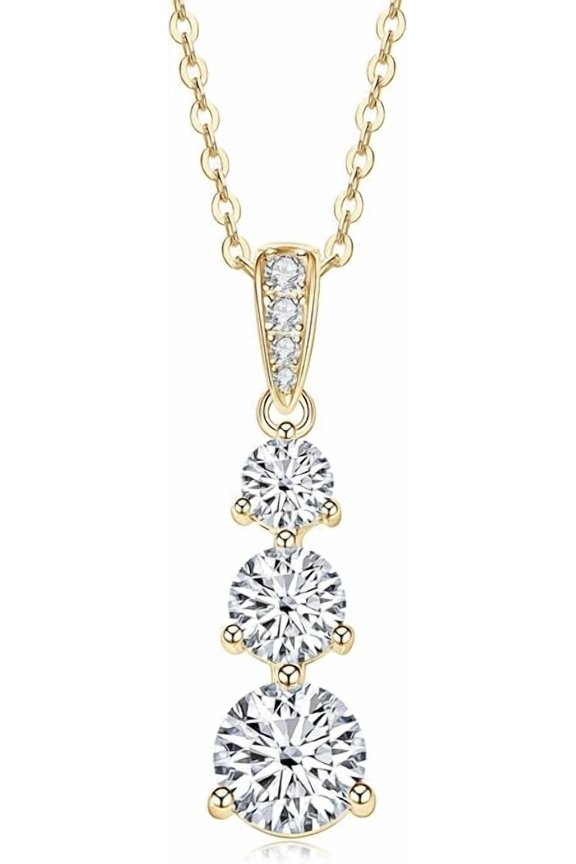 Round 2 Ct Lab Created Diamond 3 Stone Pendant Necklace 14k Yellow Gold Plated