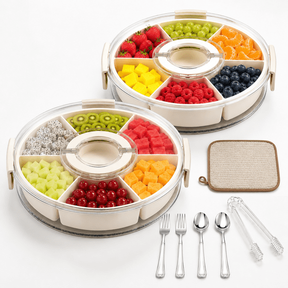 Round 2-Pack Rotating Snackle Box Containers with 6 Removable Compartments