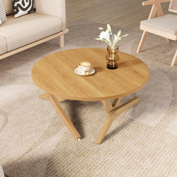 Round 2-in-1 Transformer Coffee Table with Adjustable Height, Solid Rubber Wood, Converts from 16.5" Coffee Table to 29.5" Cocktail Table, Space-Saving for Living Room, 34.5"