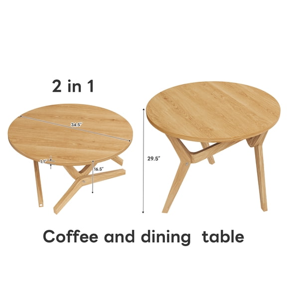 Round 2-in-1 Transformer Coffee Table - Adjustable Height, Solid Wood