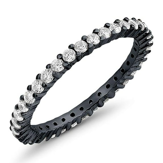 Round 2 mm CZ Diamond Full Eternity Band Ring Wedding Engagement 925 Silver Black Rhodium Gemstone Jewelry For Women Gift By KIRAN FINE JEWELS