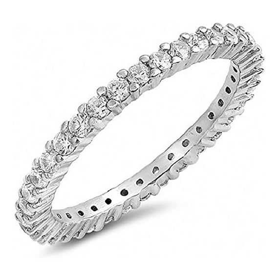 Round 2 mm White CZ Diamond Full Eternity Band Minimilist Ring 925 Sterling Silver Gemstone Jewelry For Women Gift By KIRAN FINE JEWELS